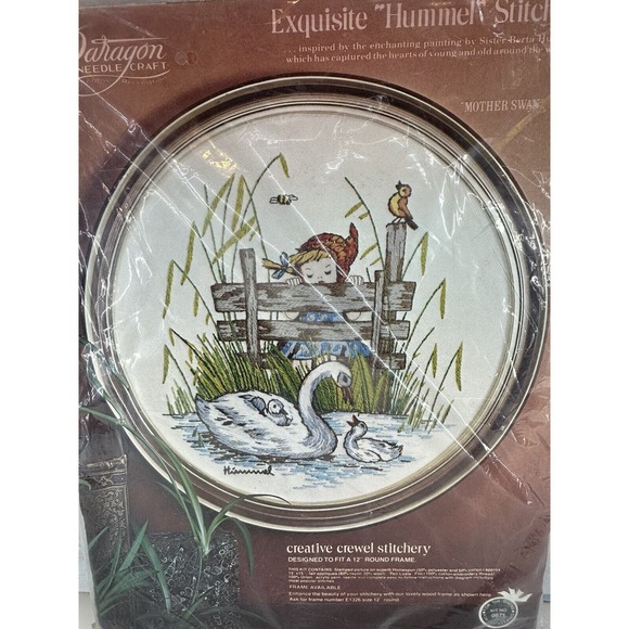 Paragon Needlecraft Other - 1977 Paragon Needlecraft Crewel #0571 Hummel Mother Swan 12" Round Vintage NOS